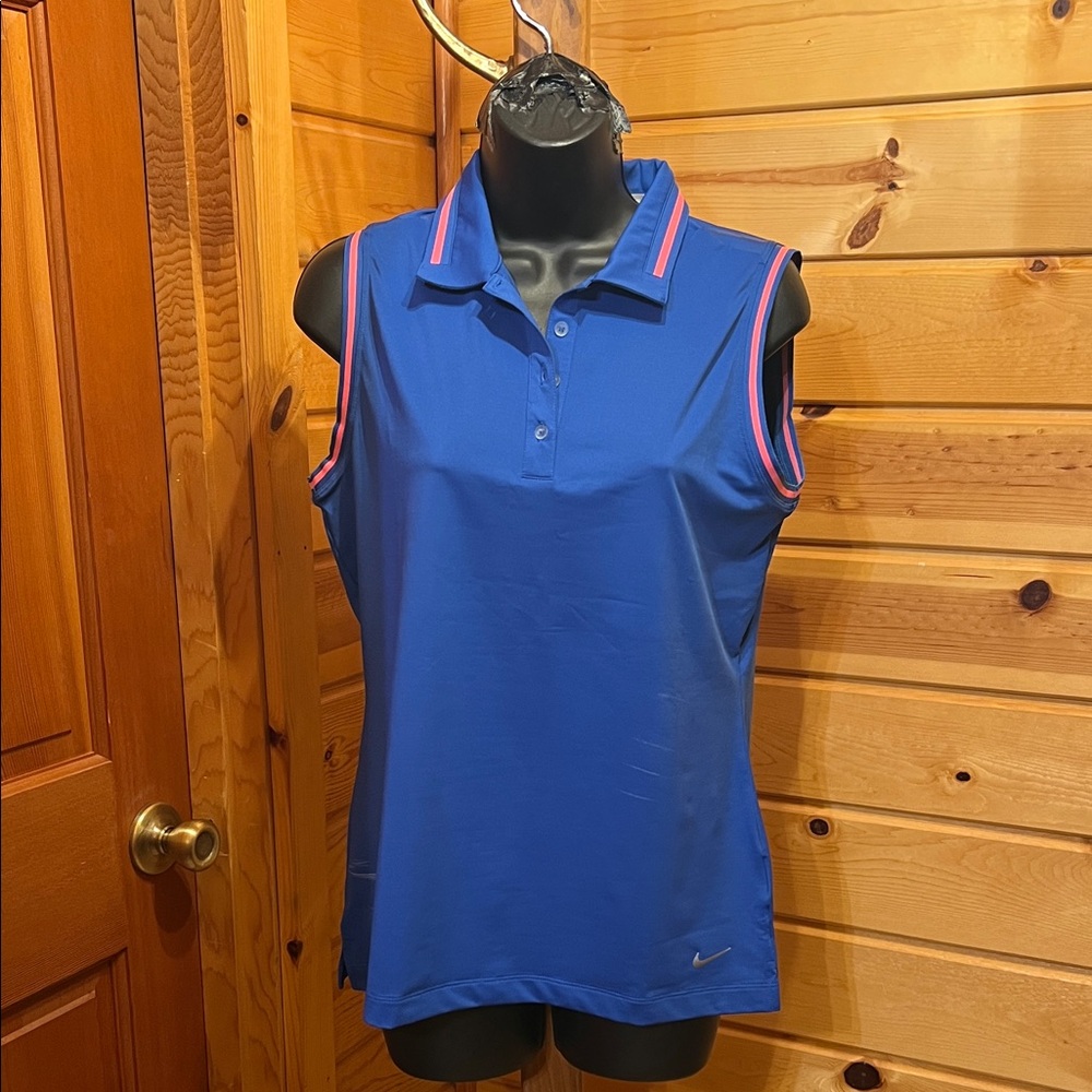 Nike Women’s Royal Blue Sleeveless Golf Polo with Pink Trim
